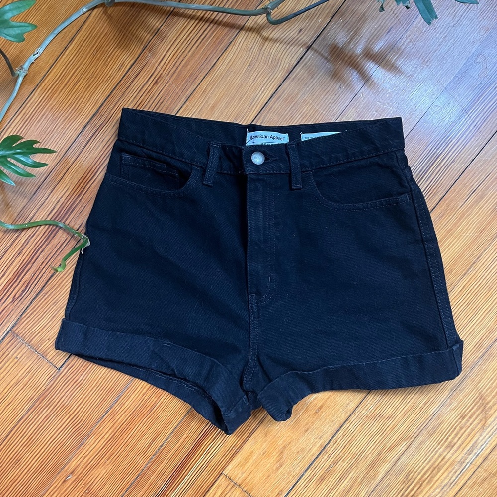 American Apparel Black High-Waist Rolled Hem Shorts